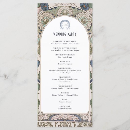 Navy Blue Vintage Hochzeitsprogramm Jugendstil Programm (Rückseite)