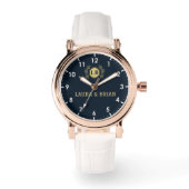 Navy Blue Vintage style Monogram Armbanduhr (Vorderseite)