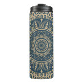 Navy Blue Vollprint Mandala Muster Eine praktische Thermosbecher (Vorderseite)