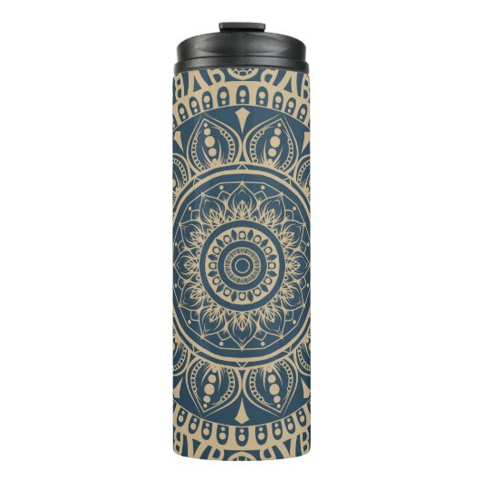 Navy Blue Vollprint Mandala Muster Eine praktische Thermosbecher (Vorderseite)