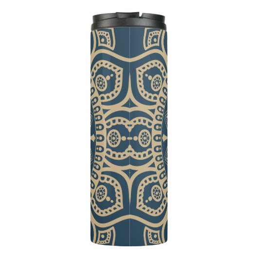 Navy Blue Vollprint Mandala Muster Eine praktische Thermosbecher (Rückseite)