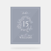 Navy Blue Wappen Monogram Wedding Tischnummer Acrylschild (Vorderseite)