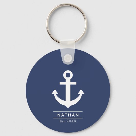 Navy Blue Washanton Custom Monogram Name Schlüsselanhänger (Vorderseite)