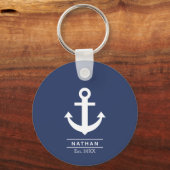 Navy Blue Washanton Custom Monogram Name Schlüsselanhänger (Rückseite)
