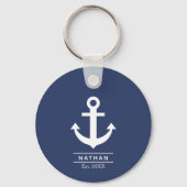 Navy Blue Washanton Custom Monogram Name Schlüsselanhänger (Rückseite)