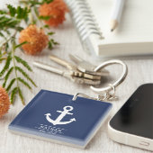 Navy Blue Washanton Custom Monogram Name Schlüsselanhänger (Vorderseite rechts)