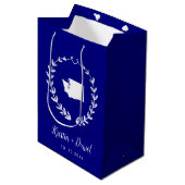 Navy Blue Washington Map Wedding Welcome Swag Mittlere Geschenktüte (Vorderseite Schrägansicht)
