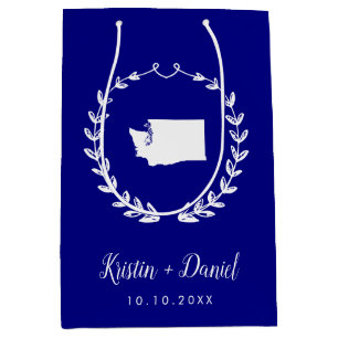 Navy Blue Washington Map Wedding Welcome Swag Mittlere Geschenktüte