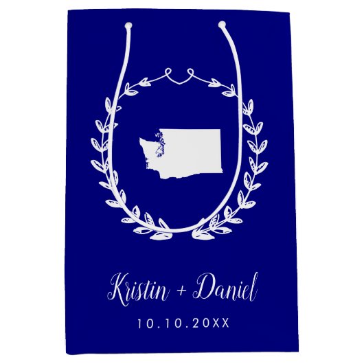 Navy Blue Washington Map Wedding Welcome Swag Mittlere Geschenktüte (Vorderseite)