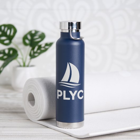 Navy Blue Water Bottle with PLYC Logo  Trinkflasche (Yoga (gedreht))