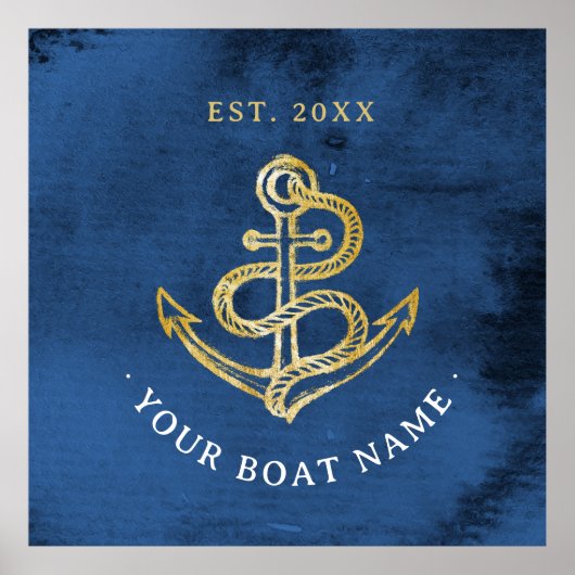 Navy Blue Watercolor Anchor Nautical Add Bootname Poster (Vorne)