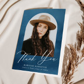 Navy Blue Watercolor Arch Foto Abschluss Dankeskarte