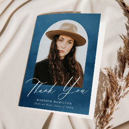 Navy Blue Watercolor Arch Foto Abschluss Dankeskarte