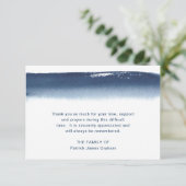 Navy Blue Watercolor Beerdigung Beileid Dankeskarte (Stehend Vorderseite)