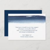 Navy Blue Watercolor Beerdigung Beileid Dankeskarte (Vorne/Hinten)