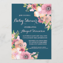 Navy Blue Watercolor Blume Babydusche