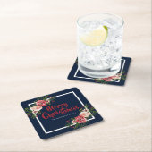 Navy Blue Watercolor-Blume Weihnachten Rechteckiger Pappuntersetzer (Vor Ort)