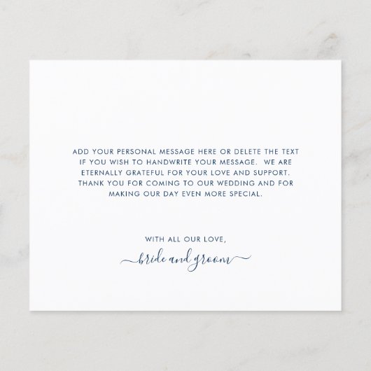 Navy Blue Watercolor Budget Hochzeit Danke Karte (Rückseite)