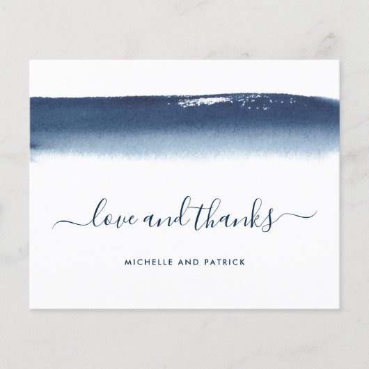 Navy Blue Watercolor Budget Hochzeit Danke Karte (Vorderseite)