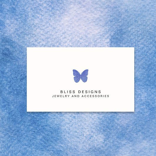 Navy Blue Watercolor Butterfly Logo Visitenkarte