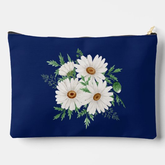 Navy Blue & Watercolor Daisis Kosmetische Tasche (Rückseite)