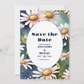 Navy Blue Watercolor Daisy Wedding Save The Date (Vorderseite)