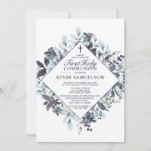 Navy Blue Watercolor First Holy Communion Boy Einladung (Vorderseite)