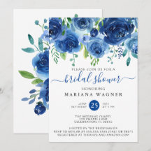Navy Blue Watercolor Floral Brautparty Invitati