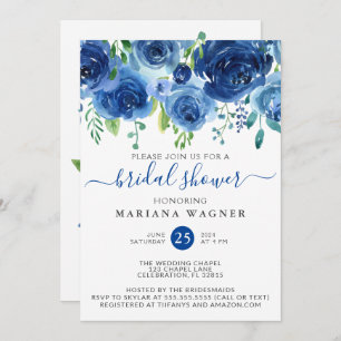 Navy Blue Watercolor Floral Brautparty Invitati Einladung