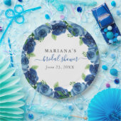 Navy Blue Watercolor Floral Brautparty Pappteller (Party)