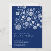 Navy Blue Watercolor Floral Wedding Invitation Einladung (Vorderseite)
