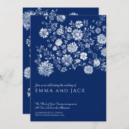 Navy Blue Watercolor Floral Wedding Invitation Einladung