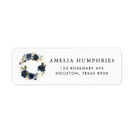 Navy Blue Watercolor Floral Wreath Gold-Adresse