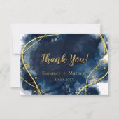 Navy Blue Watercolor Gold Wedding Dankeschön Karte (Vorderseite)