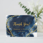 Navy Blue Watercolor Gold Wedding Dankeschön Karte (Stehend Vorderseite)