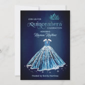 Navy Blue Watercolor Handgezeichnetes Ballkleid Qu Einladung (Vorderseite)