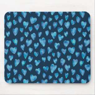 Navy Blue Watercolor Heart Mouse Mat Mousepad