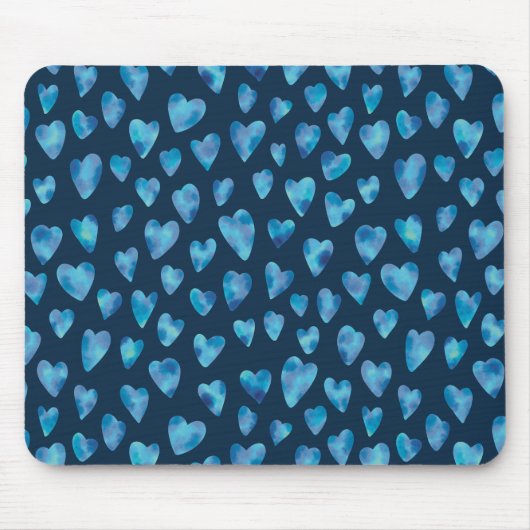 Navy Blue Watercolor Heart Mouse Mat Mousepad (Vorne)