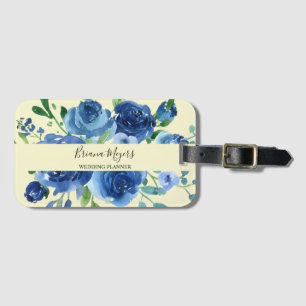 Navy Blue Watercolor Modern Floral Yellow Gepäckanhänger