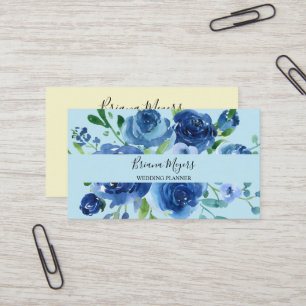 Navy Blue Watercolor Moderne Blumenschrift Visitenkarte