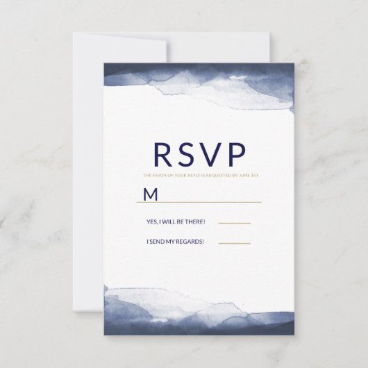 Navy Blue Watercolor Moderner Chic Wedding RSVP (Vorderseite)