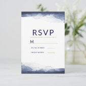 Navy Blue Watercolor Moderner Chic Wedding RSVP (Stehend Vorderseite)
