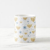 Navy Blue Watercolor Monogram + Hanukkah Pattern Kaffeetasse (Mittel)