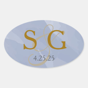 Navy Blue Watercolor Monogram Label Ovaler Aufkleber