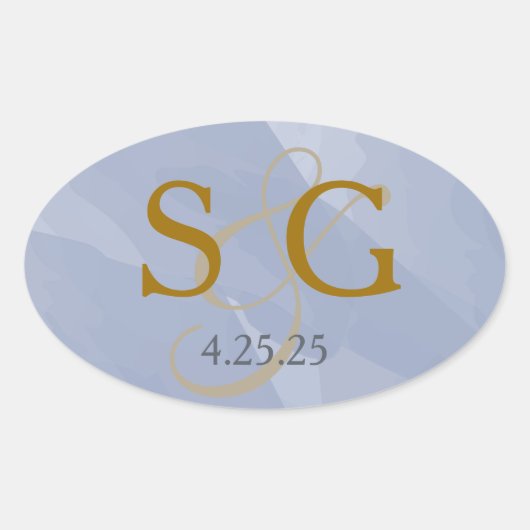 Navy Blue Watercolor Monogram Label Ovaler Aufkleber (Vorderseite)