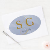 Navy Blue Watercolor Monogram Label Ovaler Aufkleber (Umschlag)