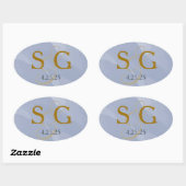 Navy Blue Watercolor Monogram Label Ovaler Aufkleber (Blatt)