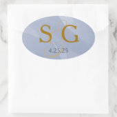 Navy Blue Watercolor Monogram Label Ovaler Aufkleber (Tasche)
