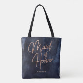 Navy Blue Watercolor & Rose Gold Trauzeugin Tasche (Rückseite)
