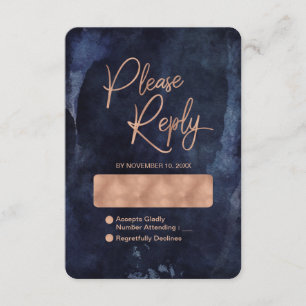 Navy Blue Watercolor Rose Gold Wedding Reply UAWG RSVP Karte